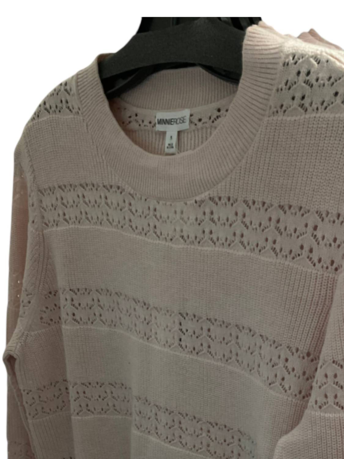 Minnie Rose - Women's Cotton Cashmere Pointelle Crew Sweater - clothing - cotton - blend - crew