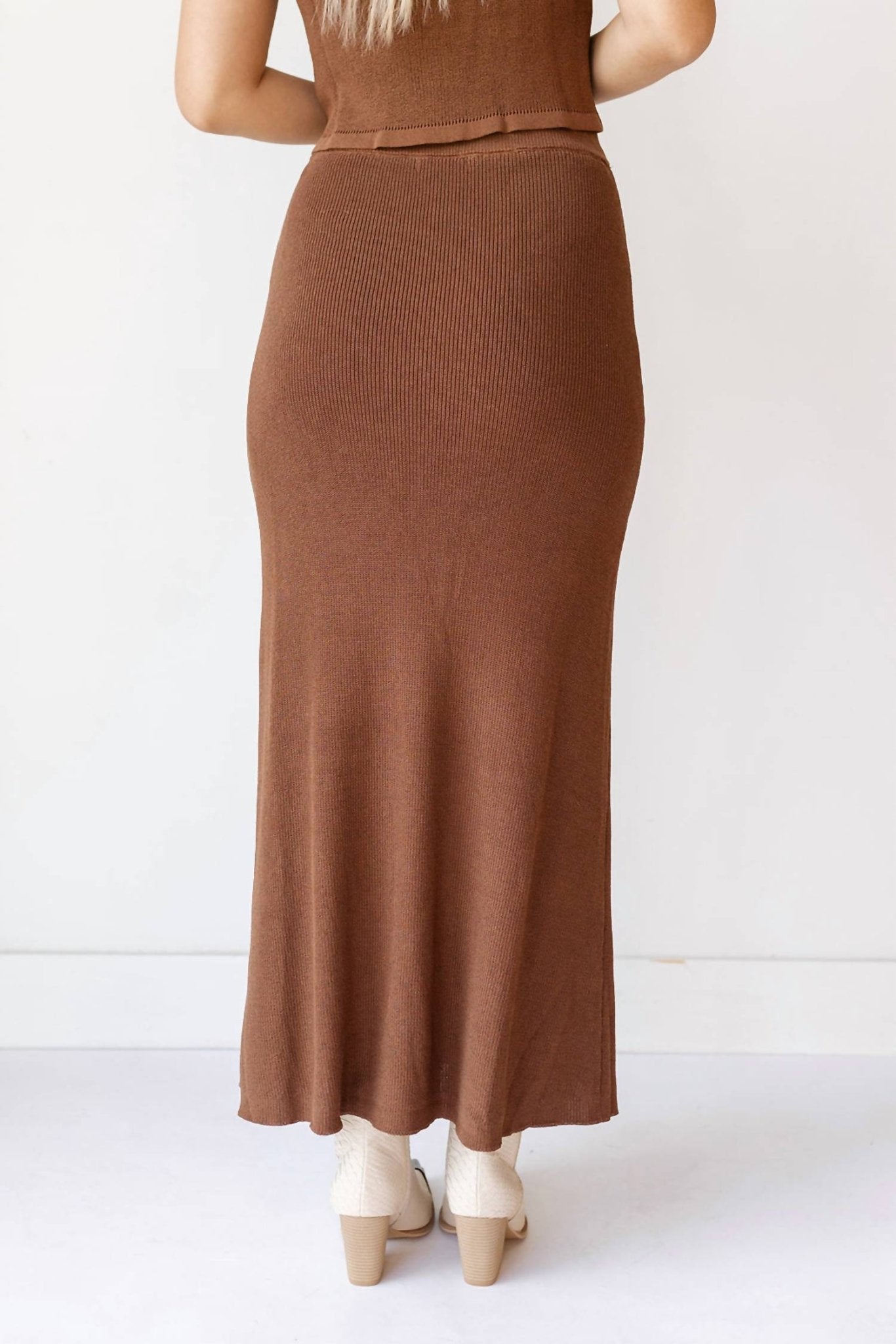 Miou Muse - Arlette Knitted Maxi Skirt - brown - clothing - knit