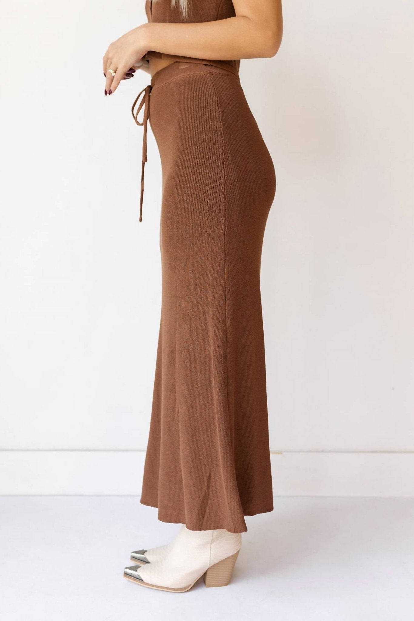 Miou Muse - Arlette Knitted Maxi Skirt - brown - clothing - knit