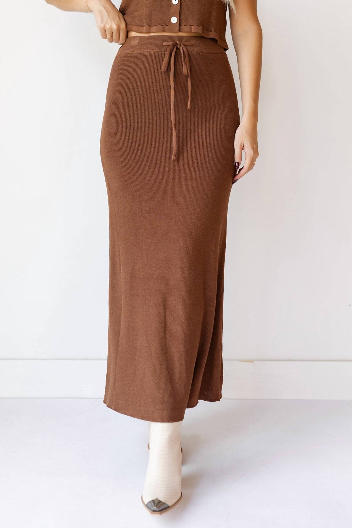 Miou Muse - Arlette Knitted Maxi Skirt - brown - clothing - knit
