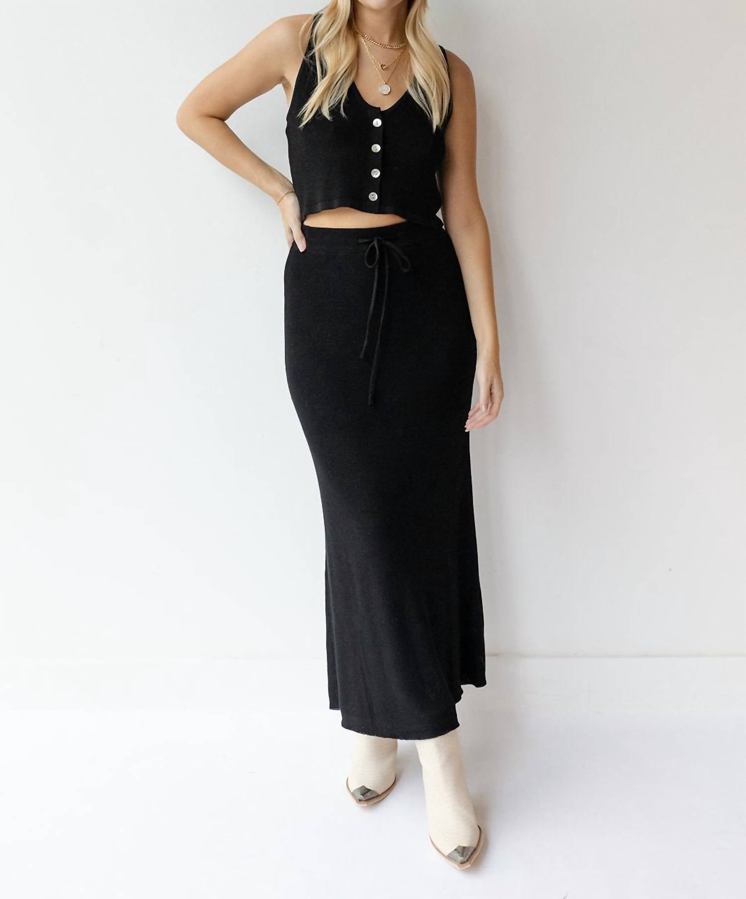 Miou Muse - Arlette Knitted Maxi Skirt - black - clothing - knit