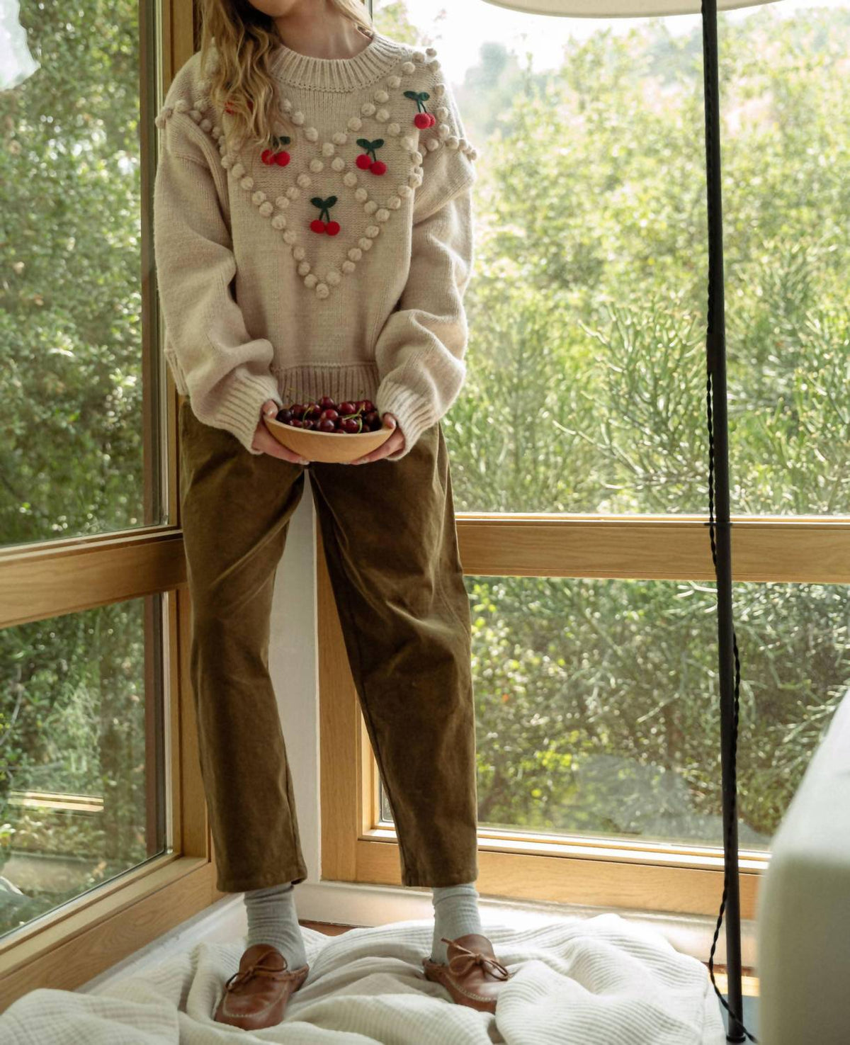 Miou Muse - Cherry Popcorn Trim Sweater