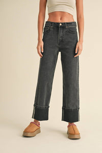 Miou Muse - Cuffed Straight Leg Denim Jeans