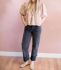 Miou Muse - Cuffed Straight Leg Denim Jeans