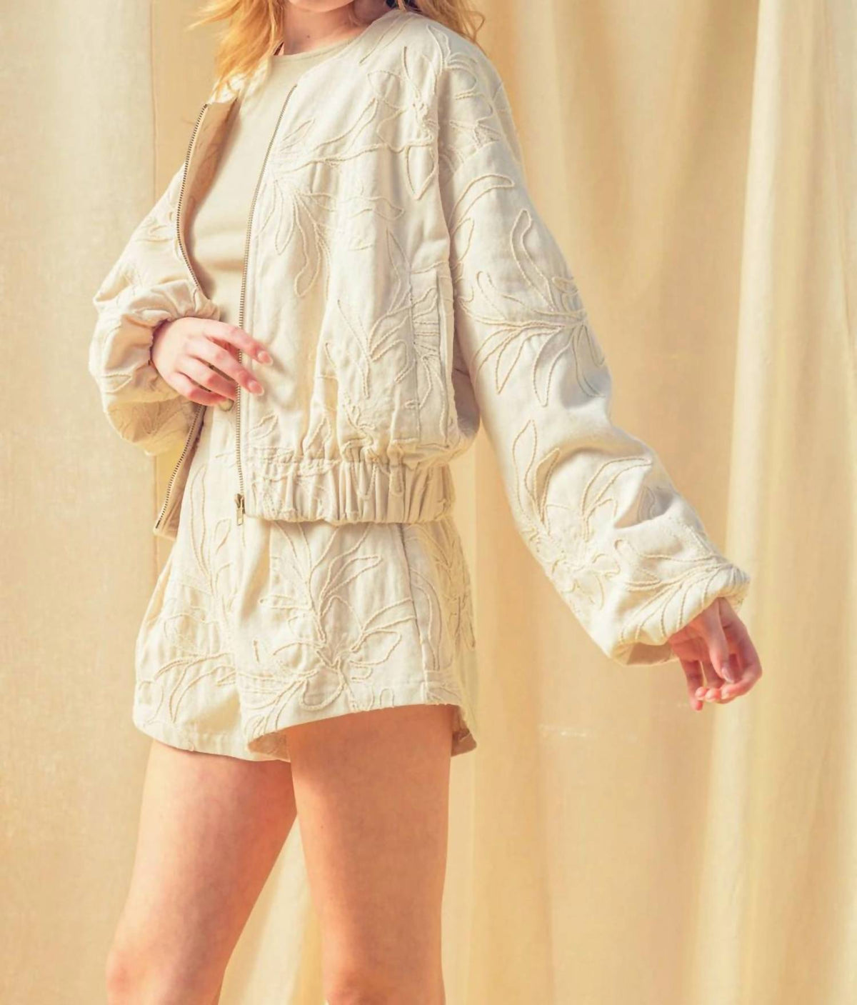 Miou Muse - Floral Jacquard Zip Up Jacket