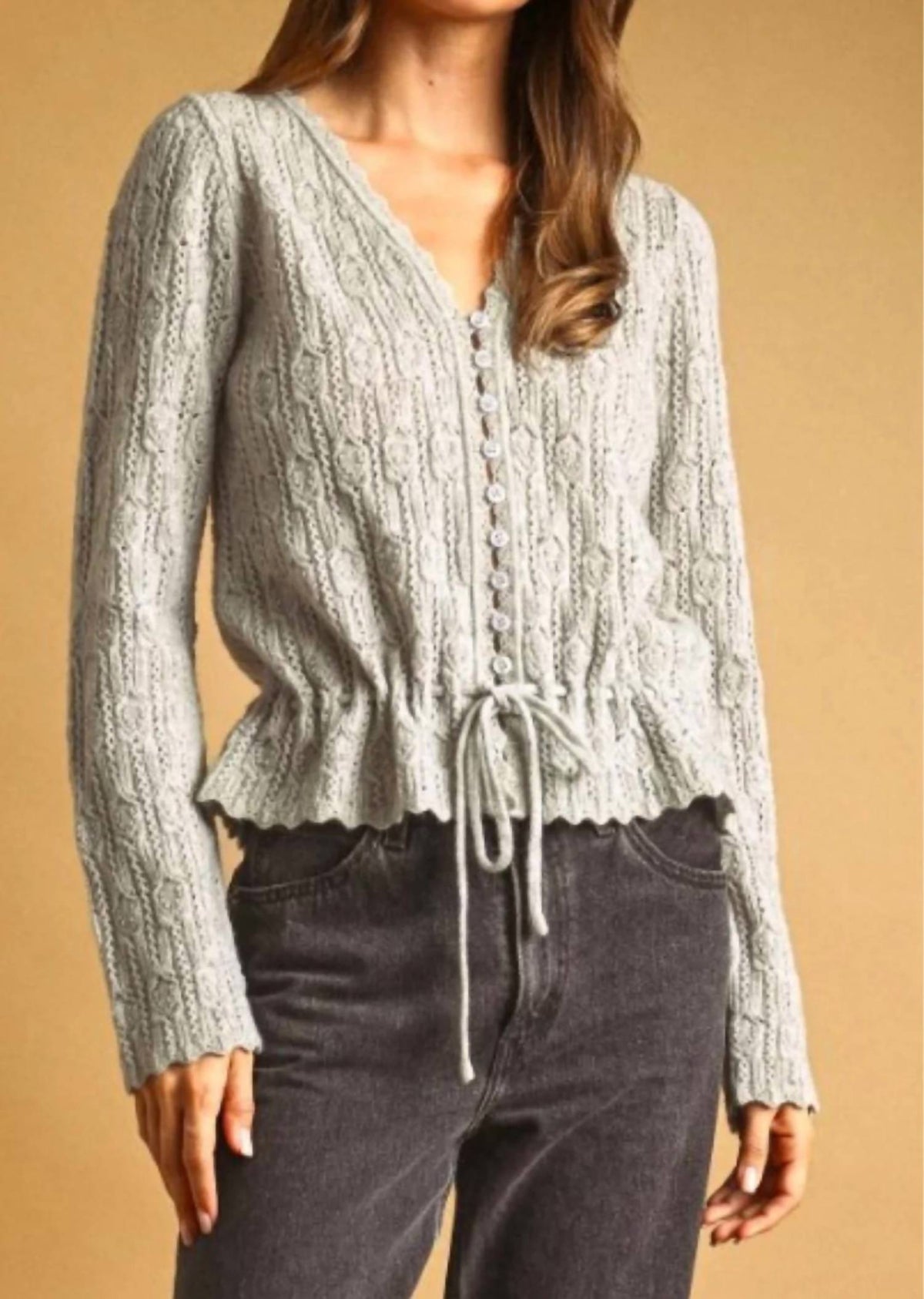 Miou Muse - Front Tie Sweater Cardigan