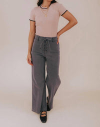 Miou Muse - High Rise Lace Up Stretchy Pants