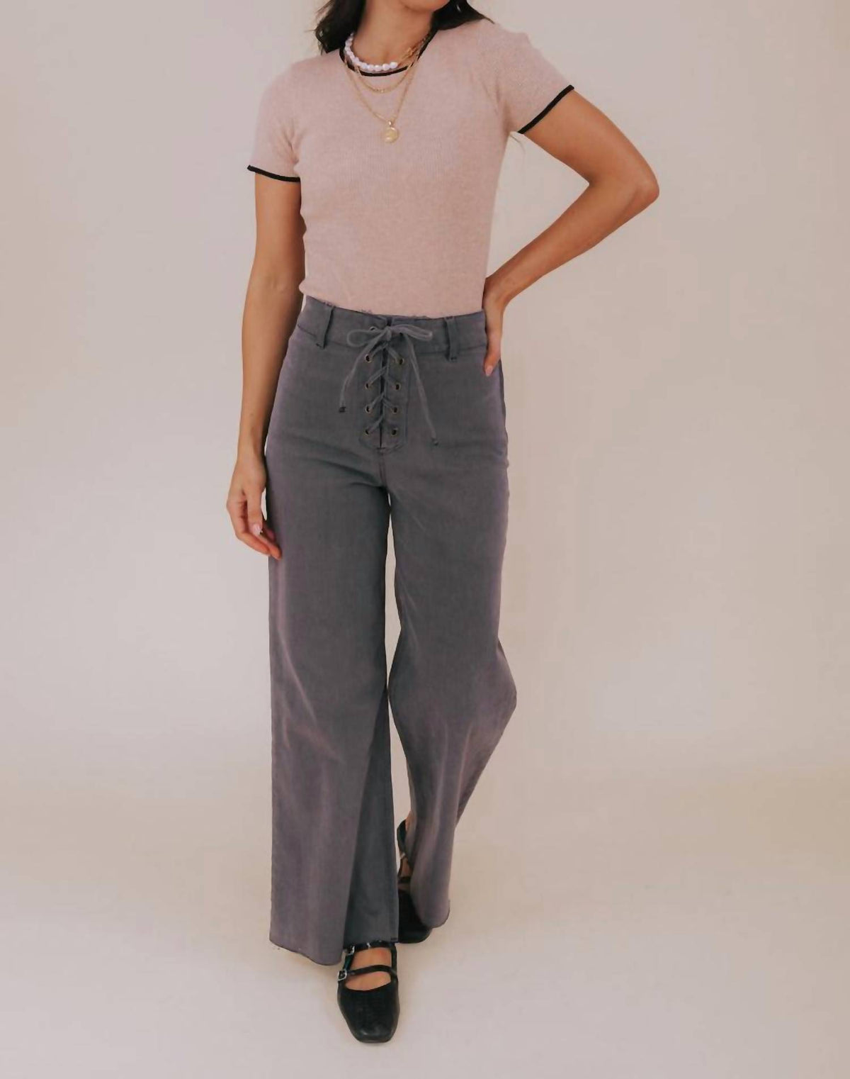 Miou Muse - High Rise Lace Up Stretchy Pants