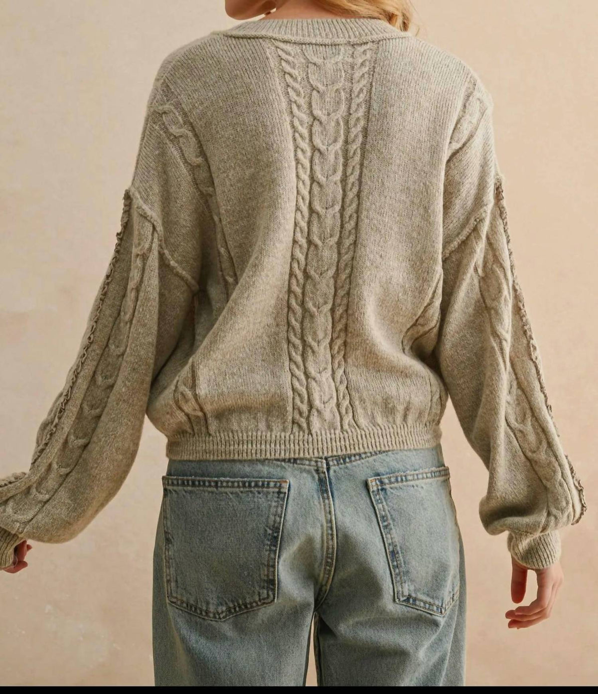 Miou Muse - Lace Trim Cable Knit Sweater