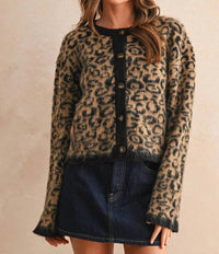 Miou Muse - Leopard Button Closure Cardigan