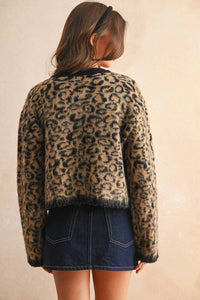 Miou Muse - Leopard Button Closure Cardigan