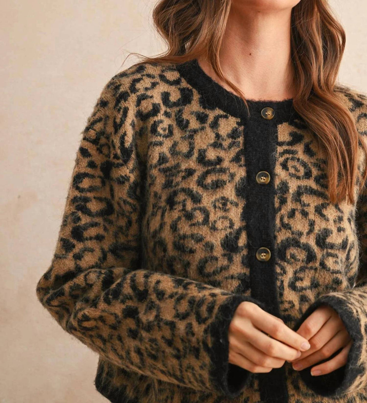 Miou Muse - Leopard Button Closure Cardigan