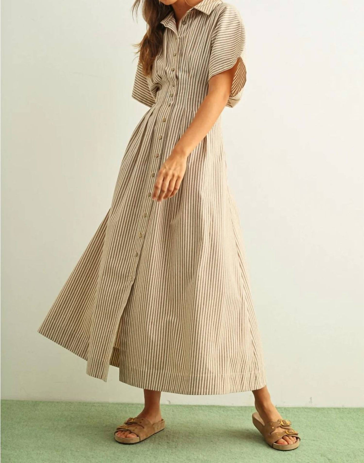 Miou Muse - Lilly Striped Button-front Maxi Dress