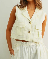 Miou Muse - Linen Sleeveless Button-up Vest