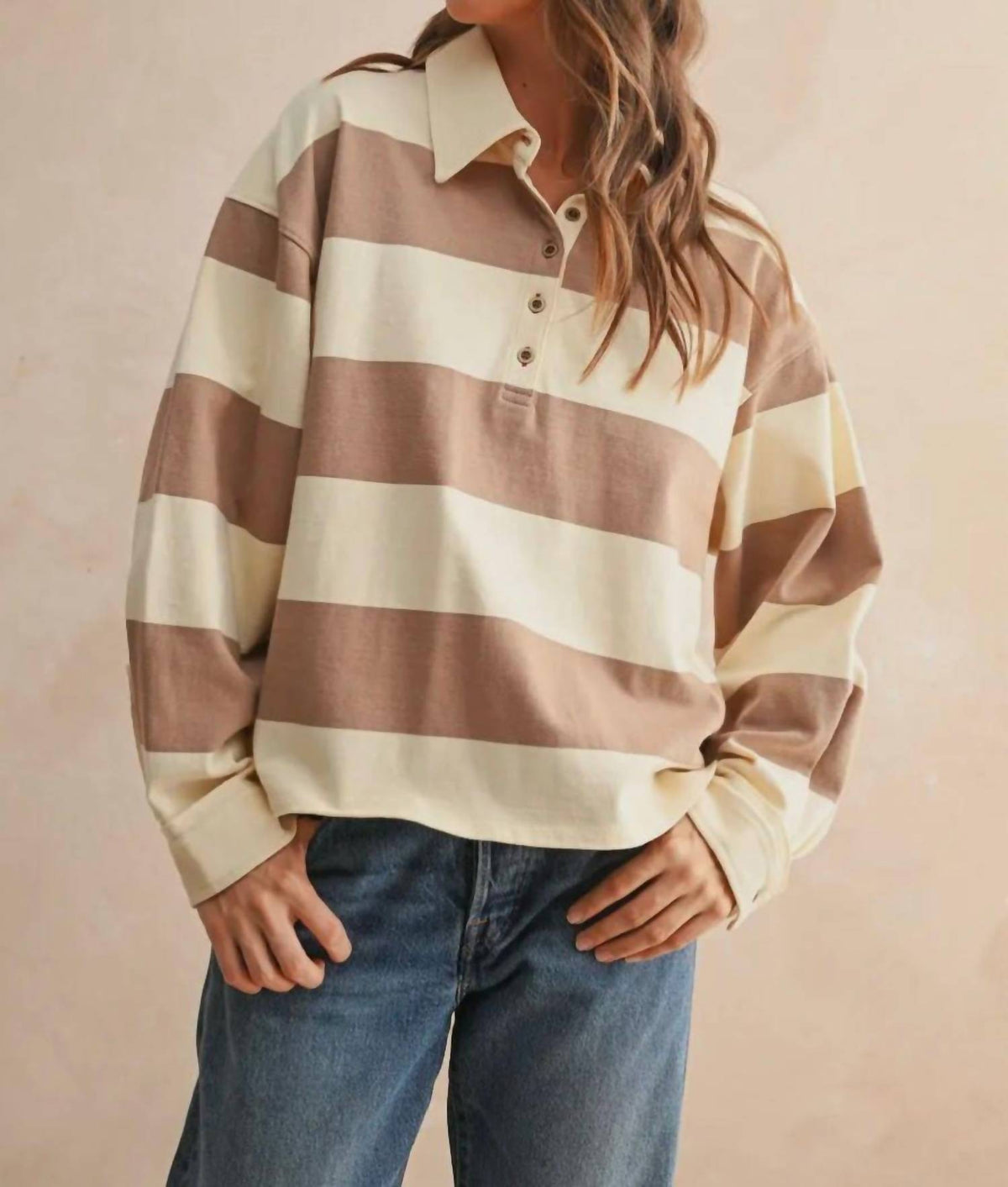 Miou Muse - Long Sleeve Wide Panel Knitted Shirt