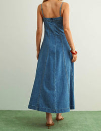 Miou Muse - Paneled Washed Denim Dress