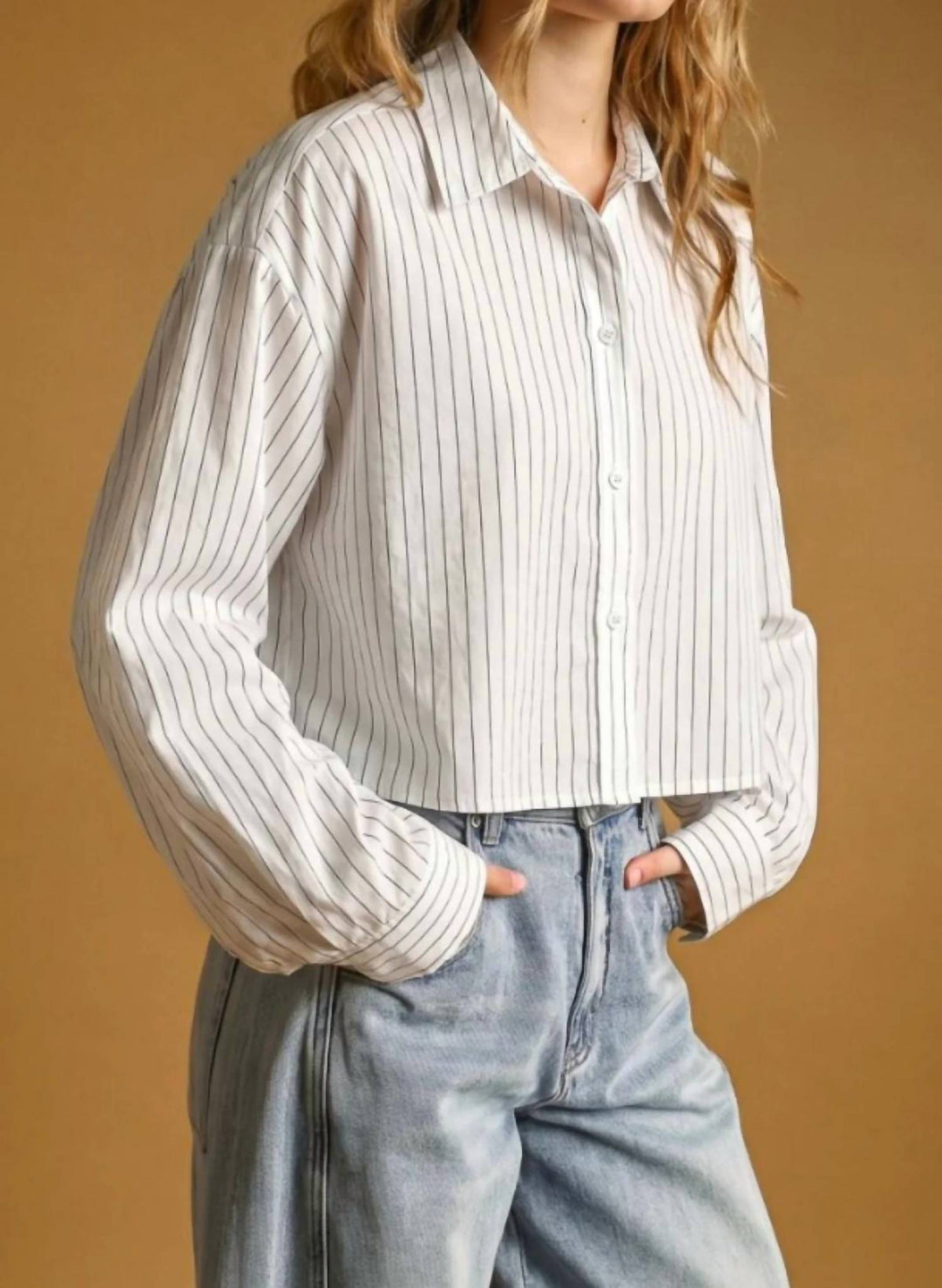 Miou Muse - Pin Stripe Button Down Top
