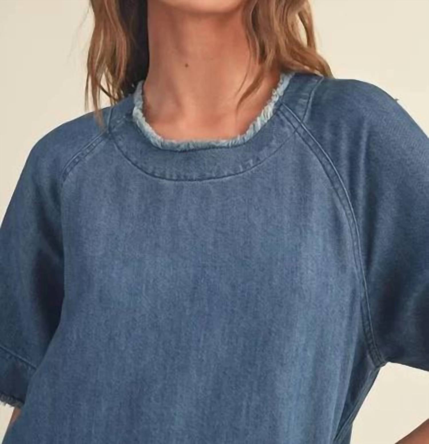 Miou Muse - Raw Edge Detail Denim Dress - blue - clothing - dresses