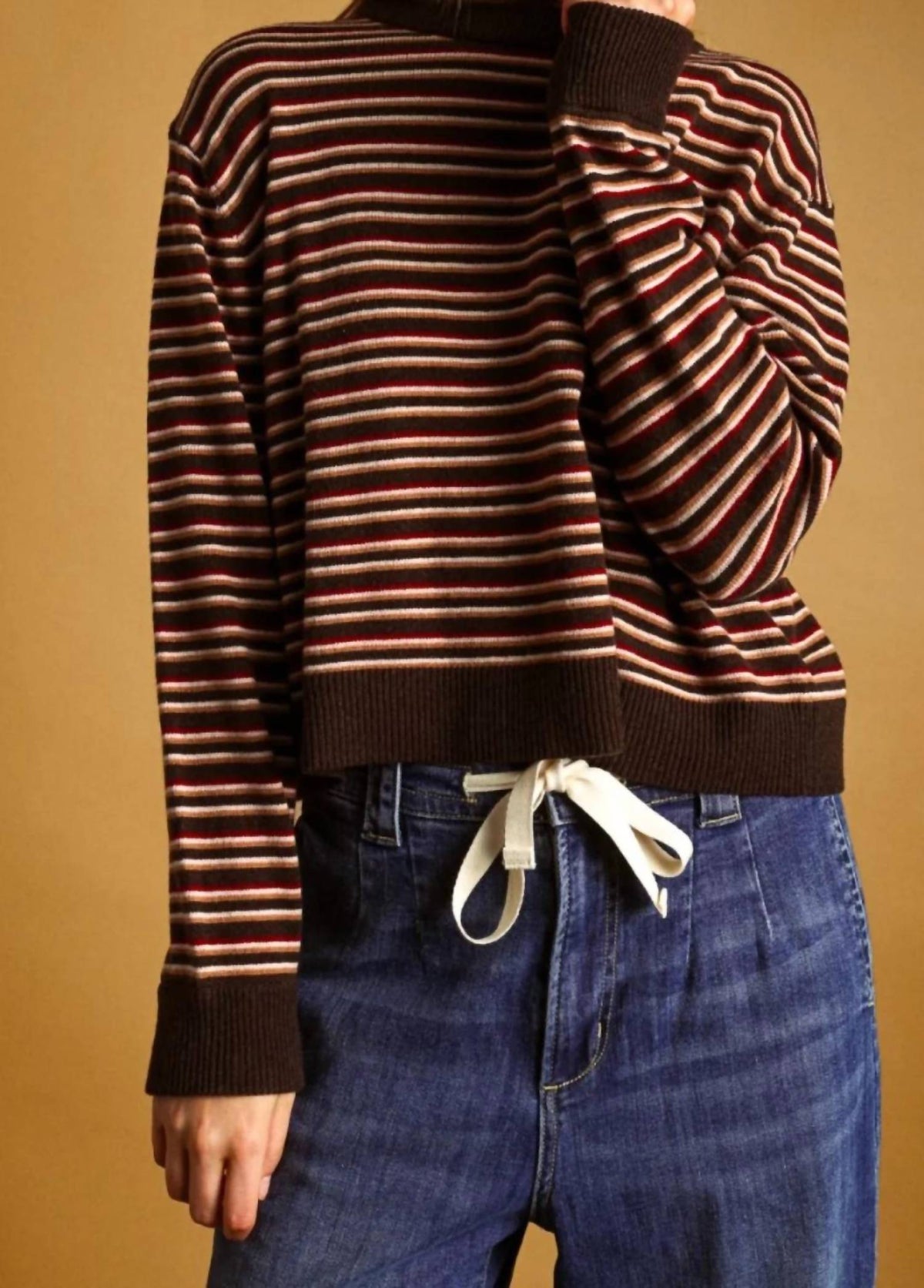 Miou Muse - Striped Round Neck Knit Top