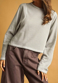 Miou Muse - Striped Waffle Long Sleeve Top