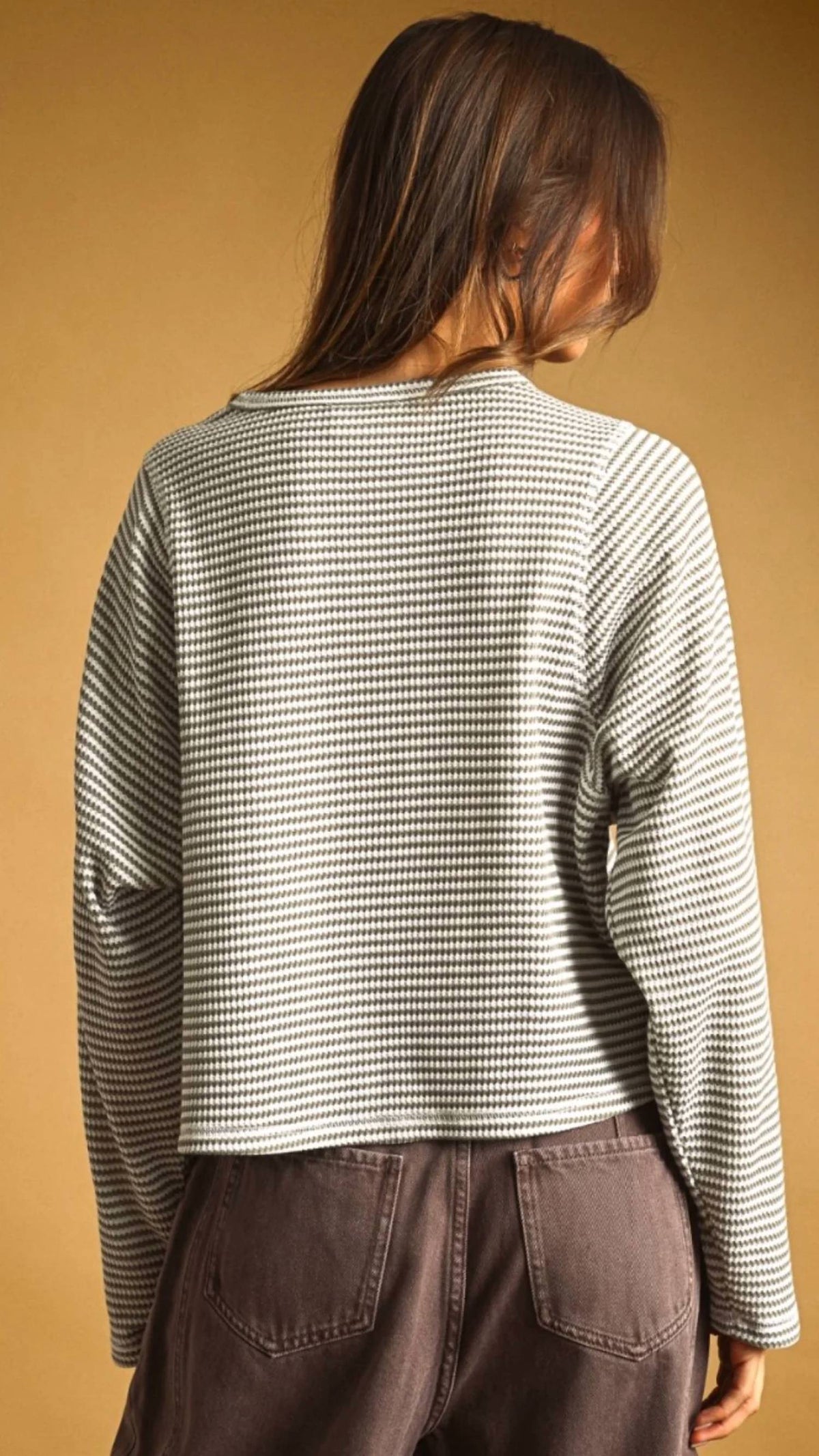Miou Muse - Striped Waffle Long Sleeve Top