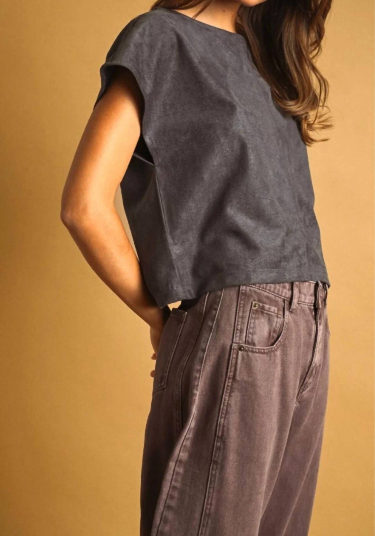 Miou Muse - Suede Boxy Top