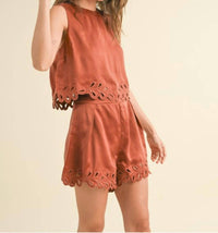 Miou Muse - Viscose Border Embroidery Shorts