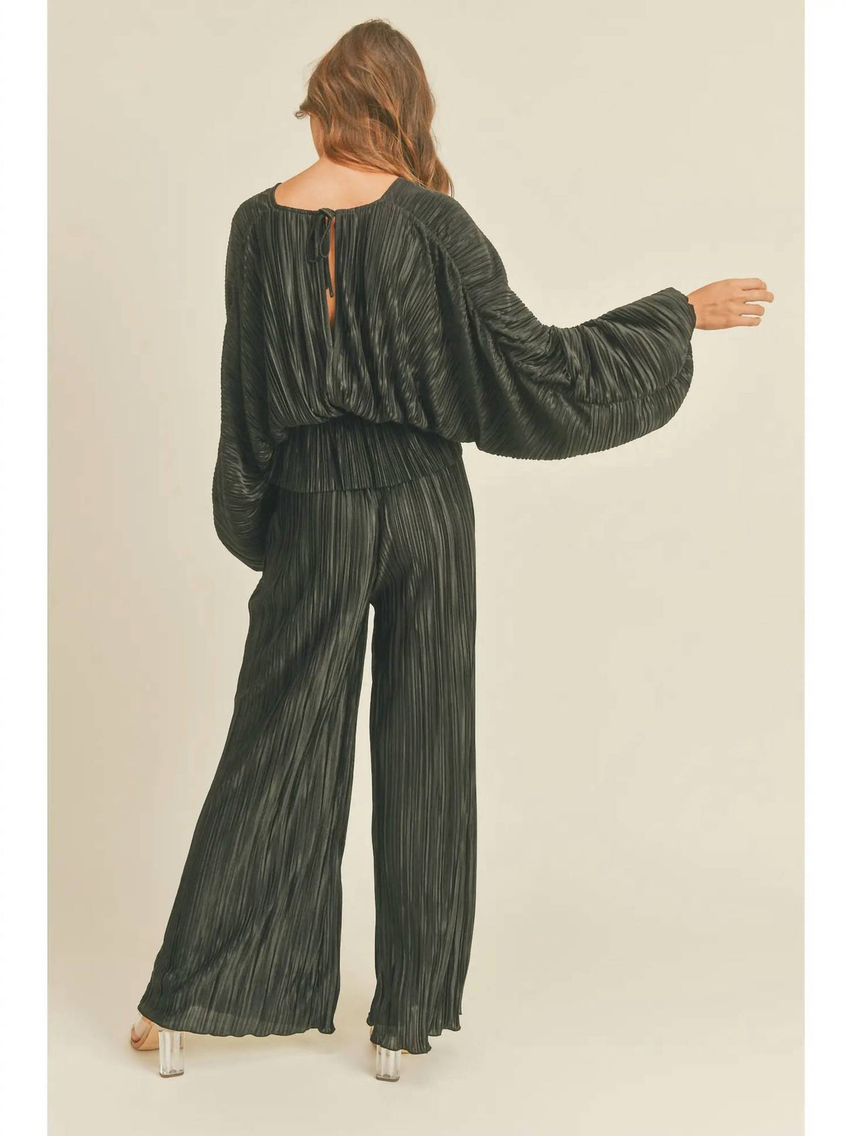 Miou Muse - Wrinkle Detail V Neck Blouse