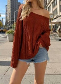 Miracle - Boat Neck Braid Cable Knit Chenille Tunic Sweater