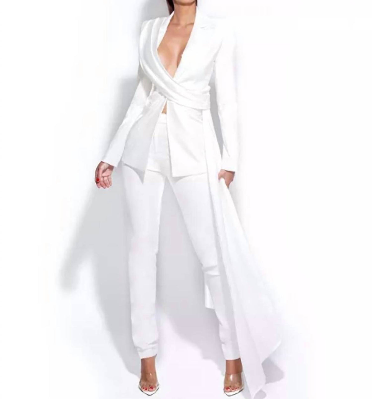 Miss Circle - Women Vandra White Draping Blazer Jacket