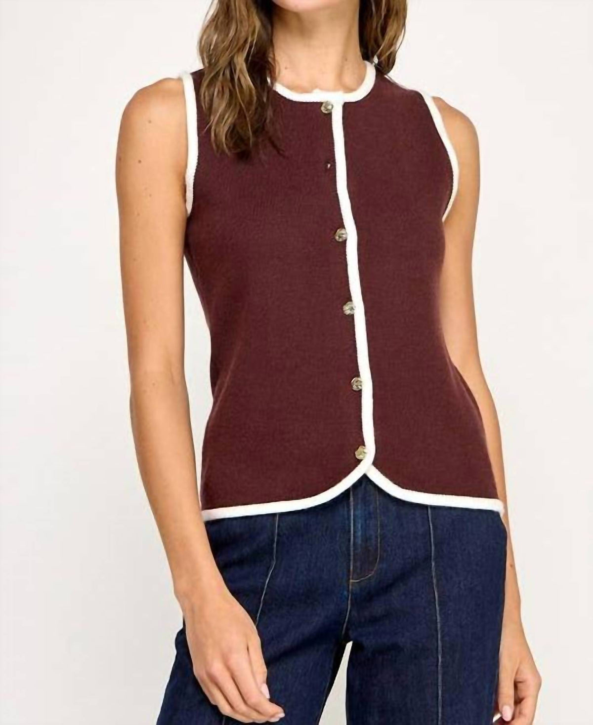 Miss Love - Crew Neck Button Down Soft Sweater Vest