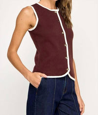 Miss Love - Crew Neck Button Down Soft Sweater Vest