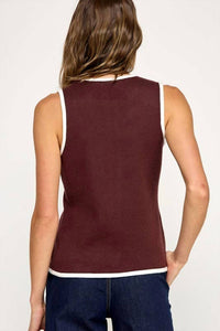 Miss Love - Crew Neck Button Down Soft Sweater Vest