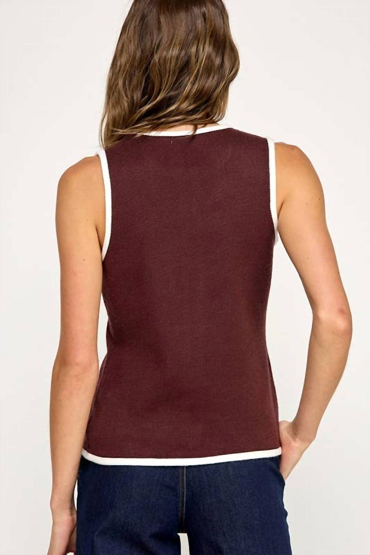 Miss Love - Crew Neck Button Down Soft Sweater Vest
