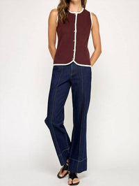 Miss Love - Crew Neck Button Down Soft Sweater Vest
