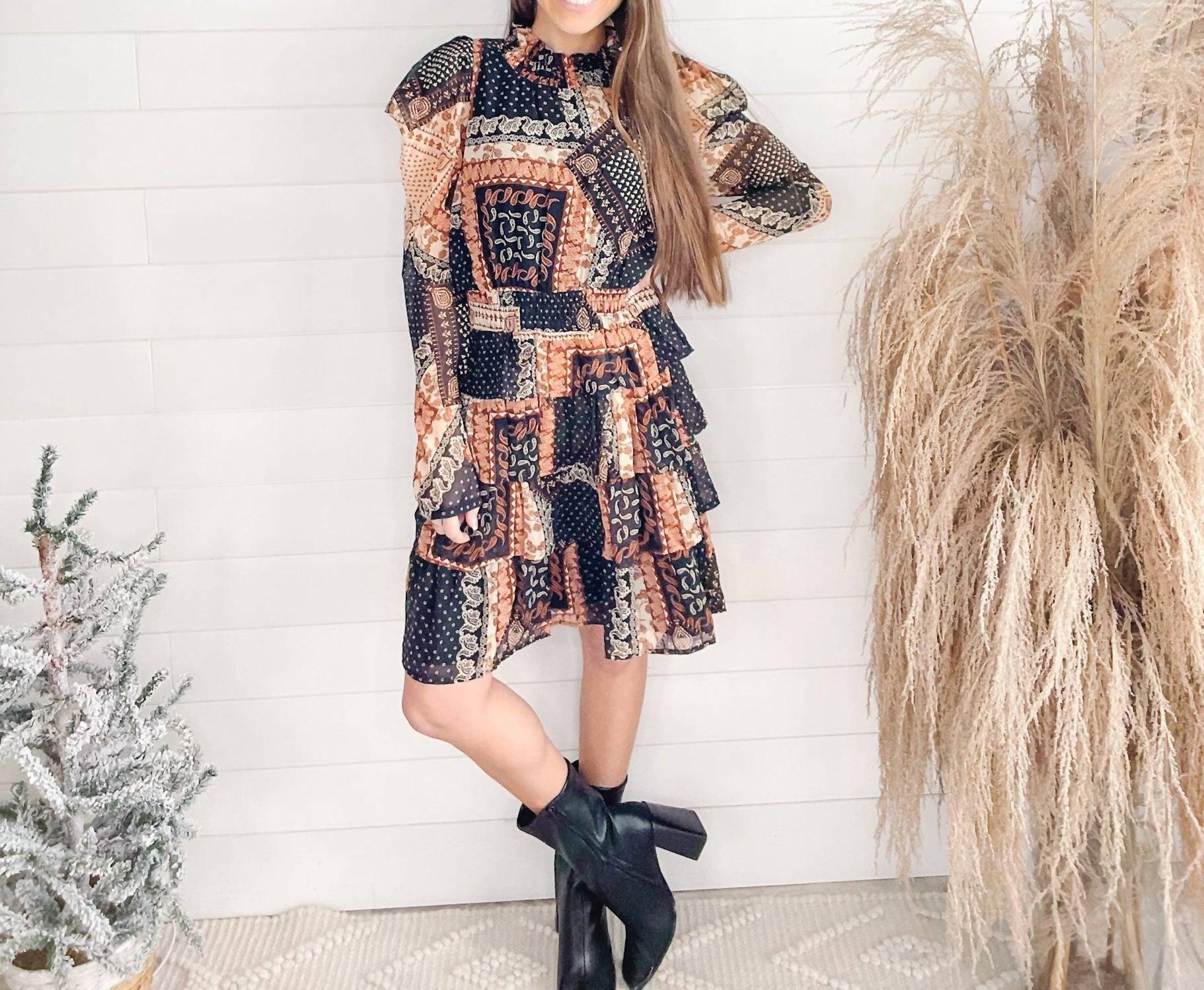 Miss Me - Women's Sleeve Dress - brown - clothing - dresses