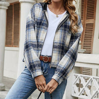 Miss Sparkling - Plaid Print Zip Up Hooded Jacket - blue - clothing - hoodies