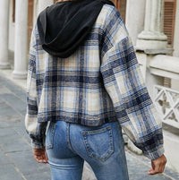 Miss Sparkling - Plaid Print Zip Up Hooded Jacket - blue - clothing - hoodies