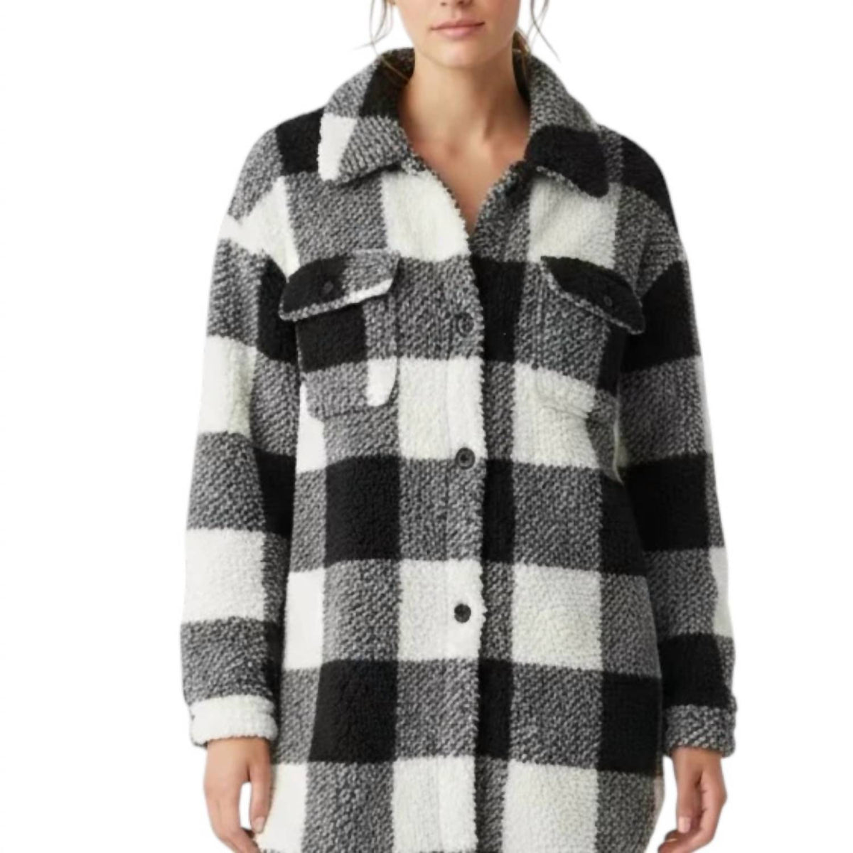 Miss Sparkling - Sherpa Plaid Long Coat