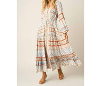 Mittoshop - Boho Border Print Long Sleeve Maxi Dress