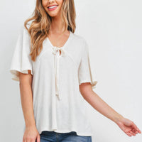 Mittoshop - Flutter Sleeve Tie Front Top