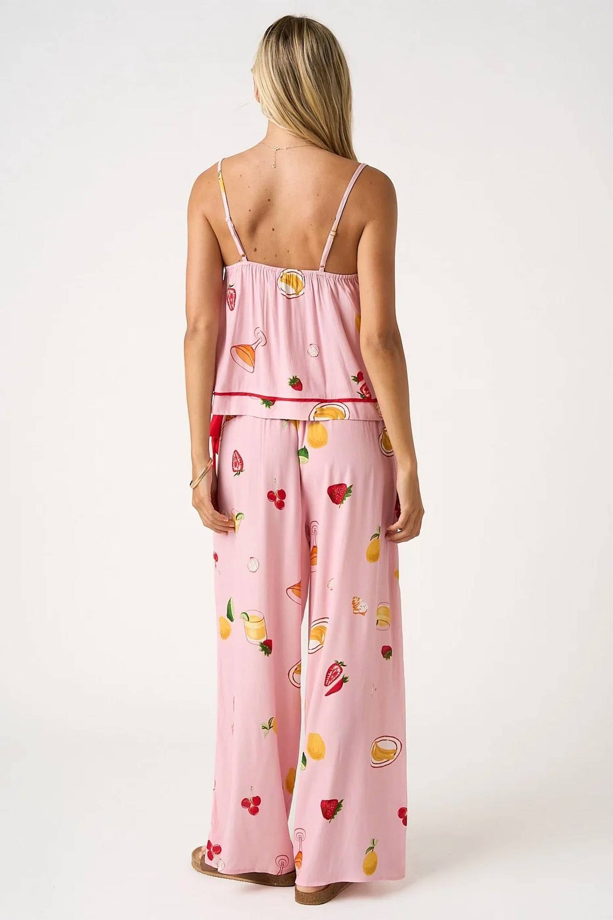 Mittoshop - Fruit Print Cami And Wide Leg Pants Set