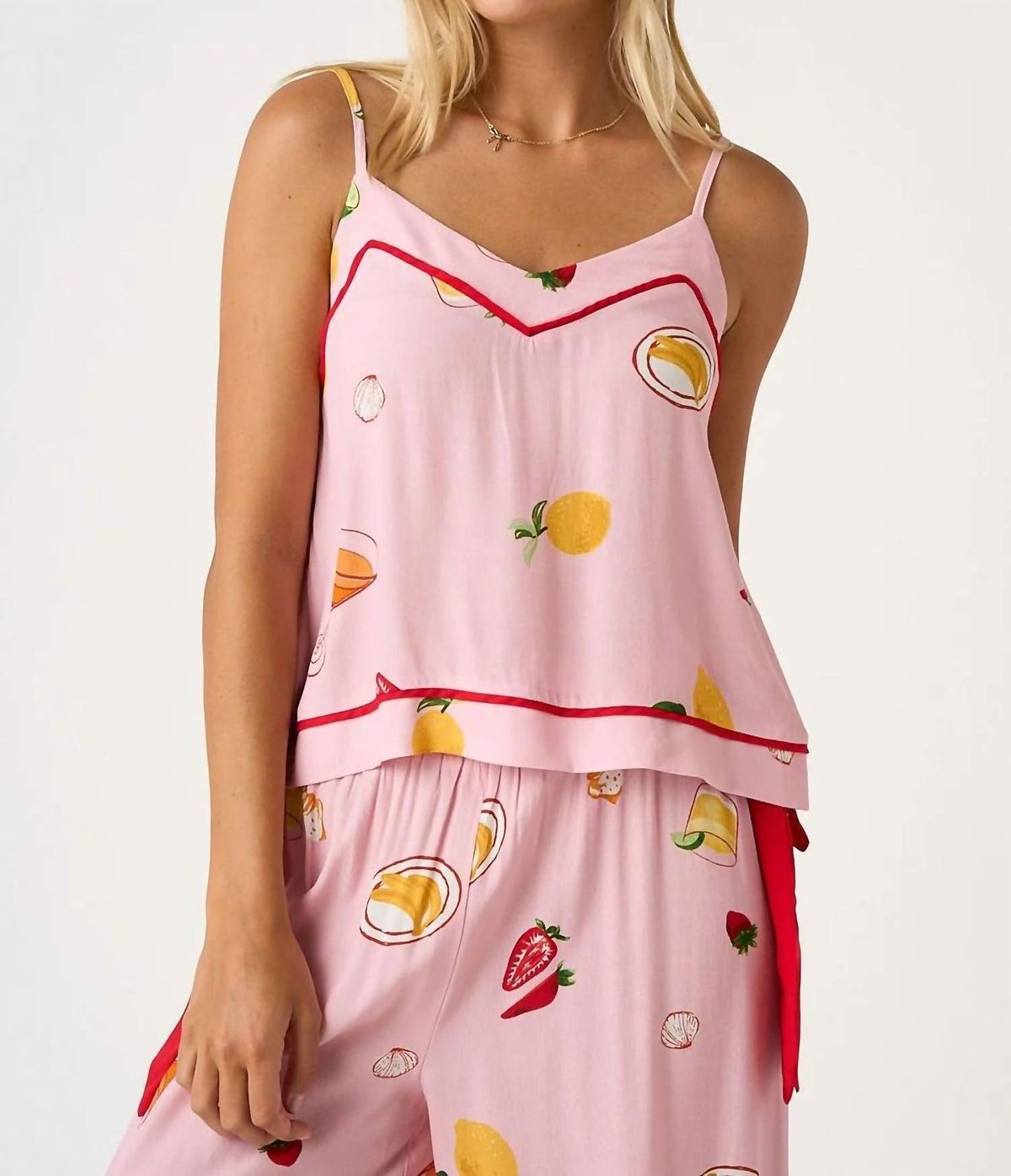 Mittoshop - Fruit Print Cami And Wide Leg Pants Set