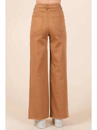 Mittoshop - High Waisted Button Fly Wide Leg Pants