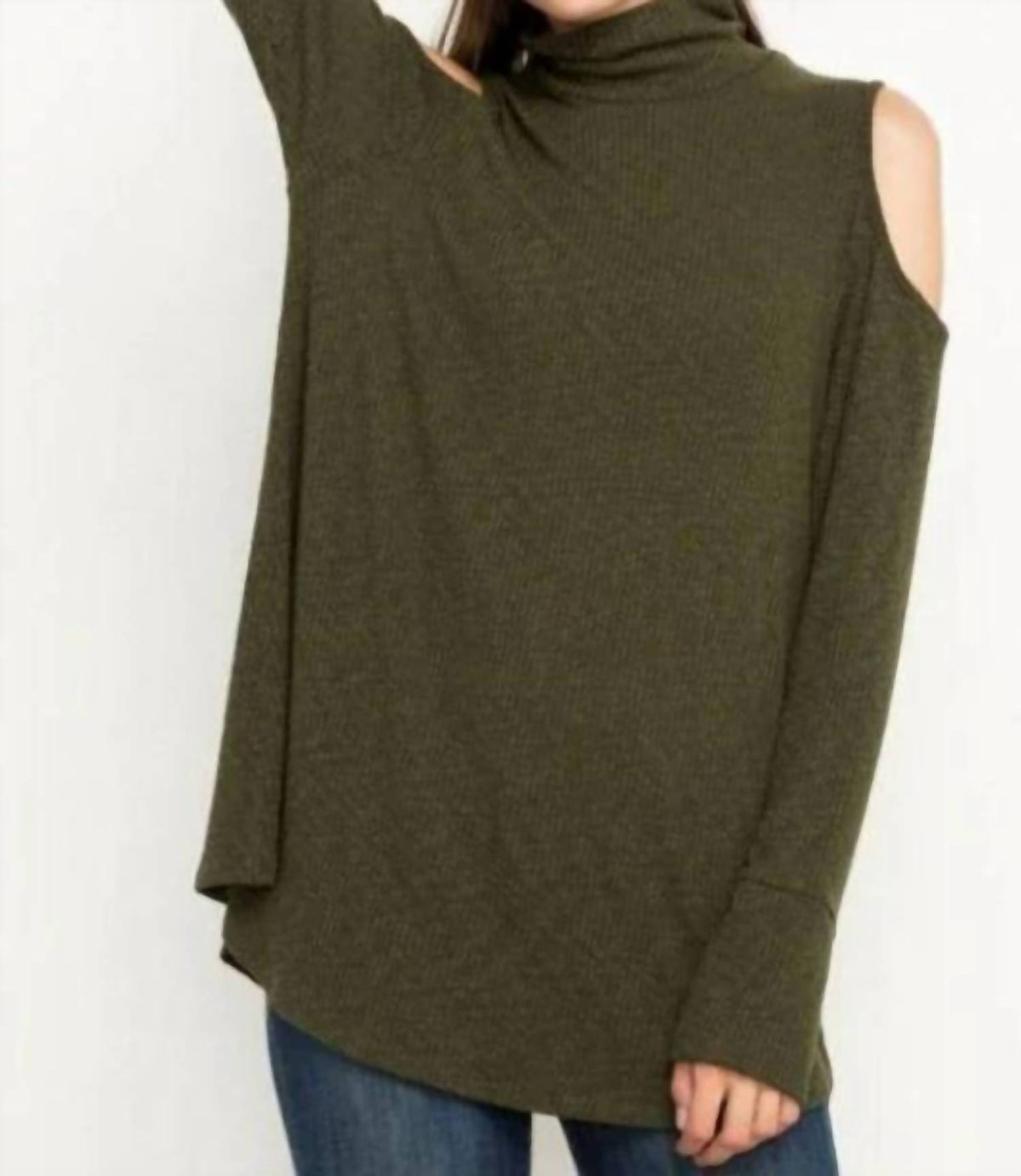 Mittoshop - Mock Turtleneck Cold Shoulder Top