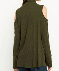 Mittoshop - Mock Turtleneck Cold Shoulder Top