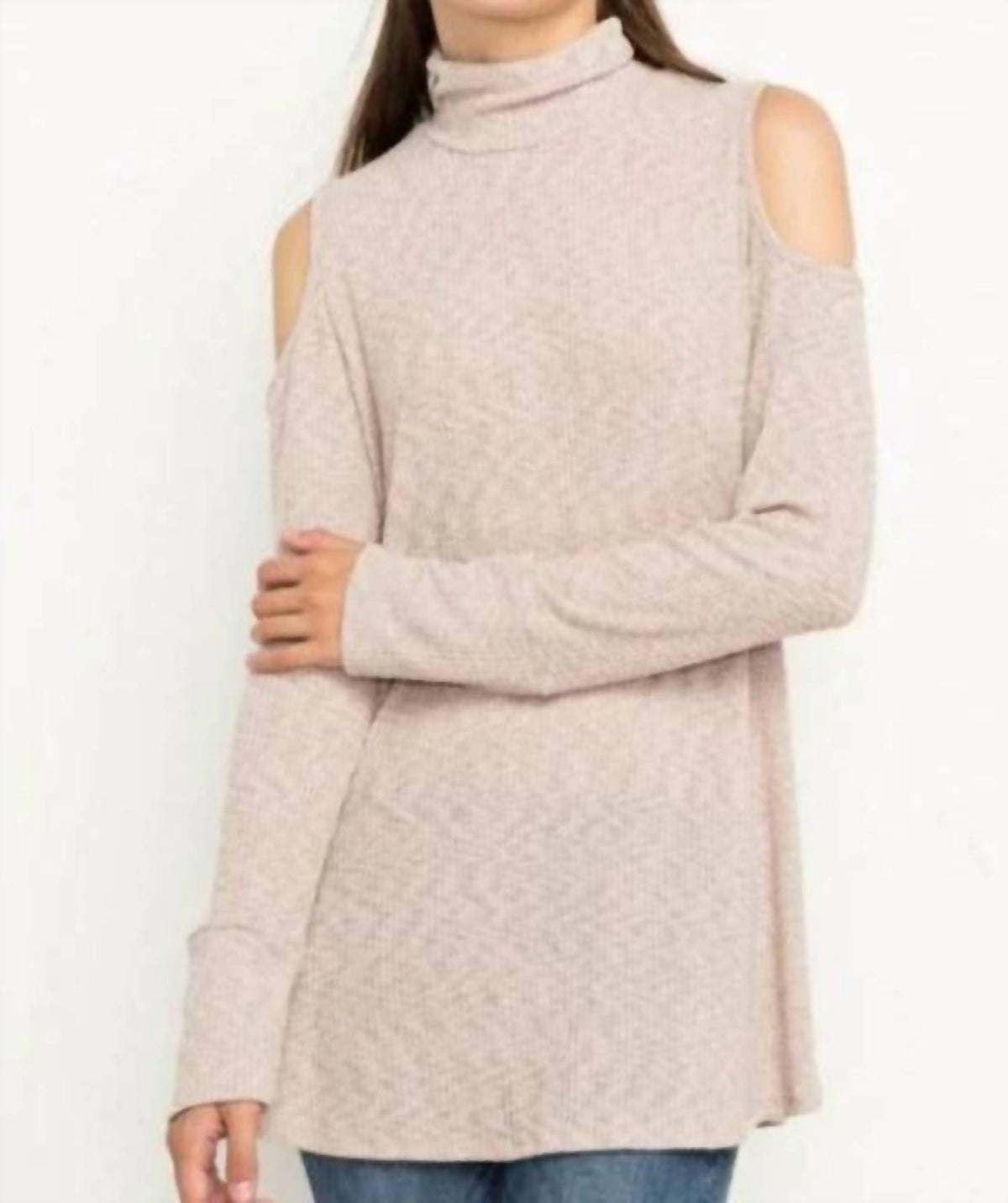 Mittoshop - Mock Turtleneck Cold Shoulder Top