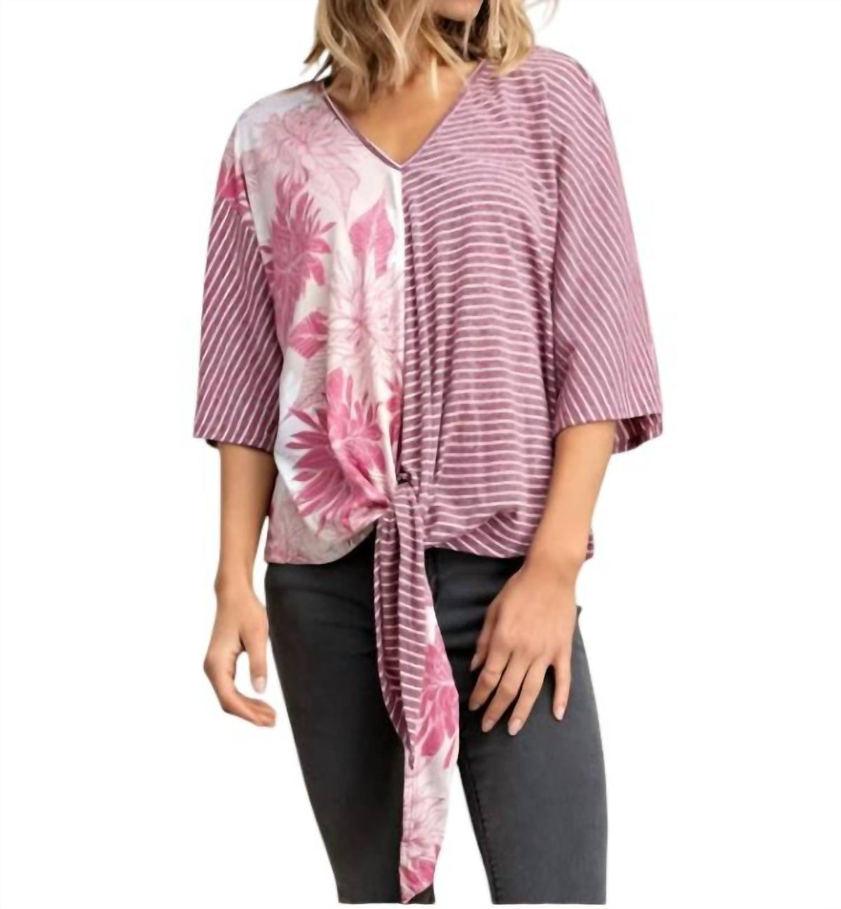 Mittoshop - Short Kimono Sleeve Striped Top