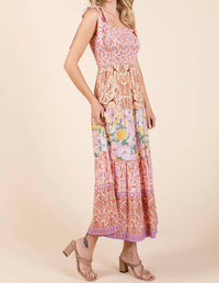 Mittoshop - Tube Patchwork Border Print Midi Dress