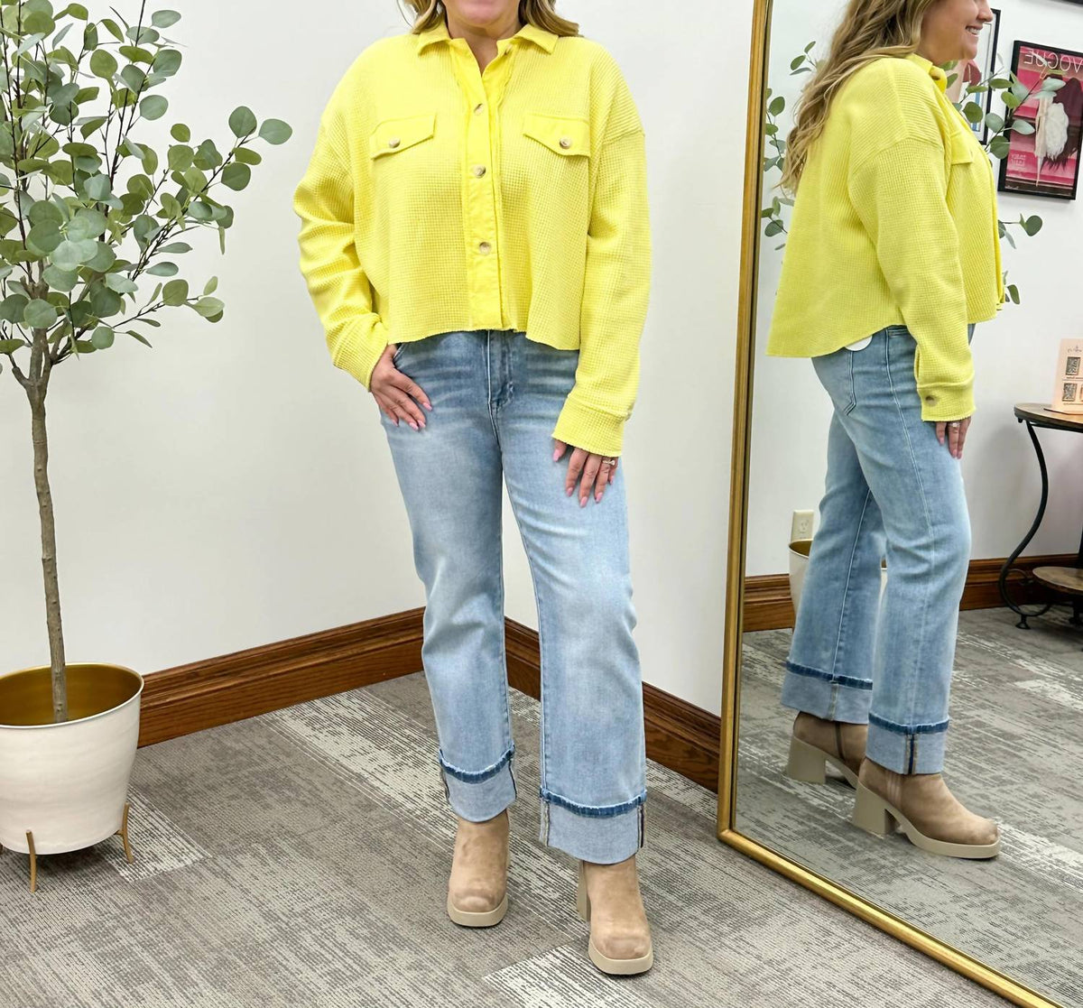 Mittoshop - Waffle Knit Cropped Shacket